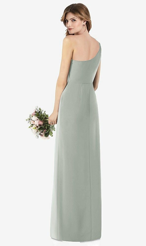 【STYLE: TH087】ワンショルダー クレープ トランペット ガウン 前面 スリット【COLOR: Willow Green】【SIZE: 00-30W】