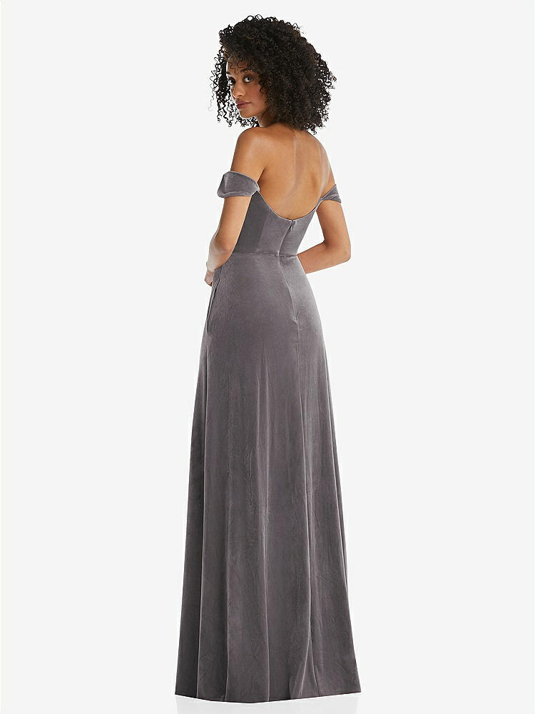 【NEW】【STYLE: 1551】オフショルダー フラウンス 袖 ベルベット マキシ ドレス【COLOR: Caviar Gray】【SIZE: 00-30W】