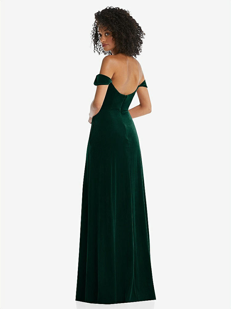 【NEW】【STYLE: 1551】オフショルダー フラウンス 袖 ベルベット マキシ ドレス【COLOR: Evergreen】【SIZE: 00-30W】