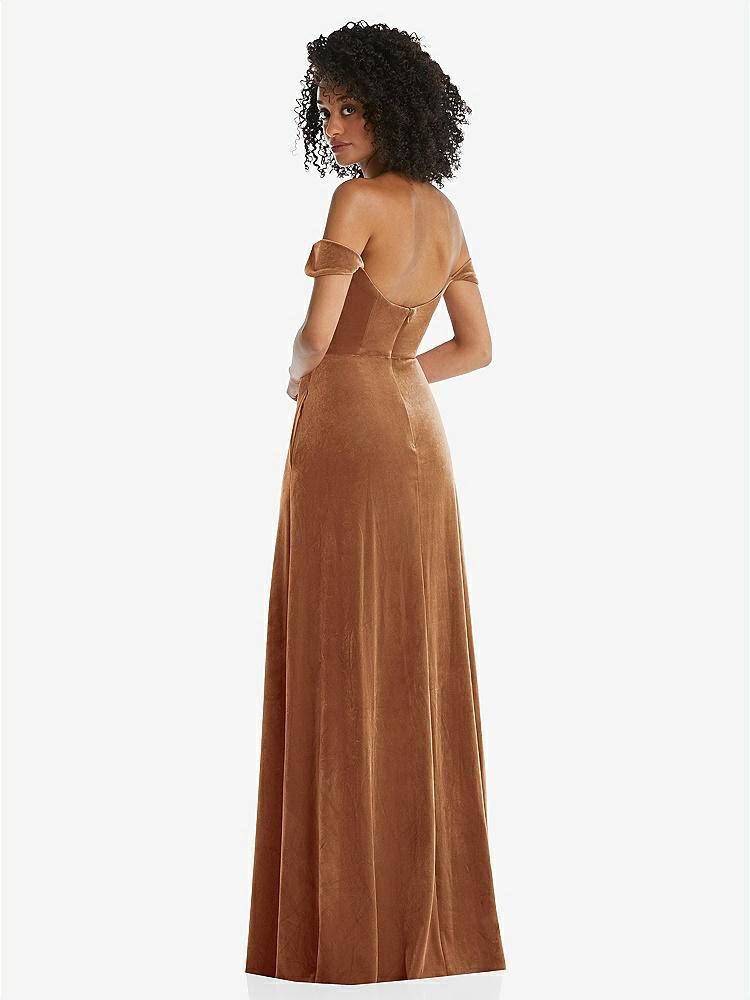 【STYLE: 1551】Off-the-Shoulder Flounce Sleeve Velvet Maxi Dress【COLOR: Golden Almond】