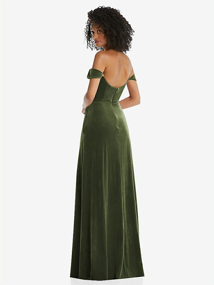 【NEW】【STYLE: 1551】オフショルダー フラウンス 袖 ベルベット マキシ ドレス【COLOR: Olive Green】【SIZE: 00-30W】