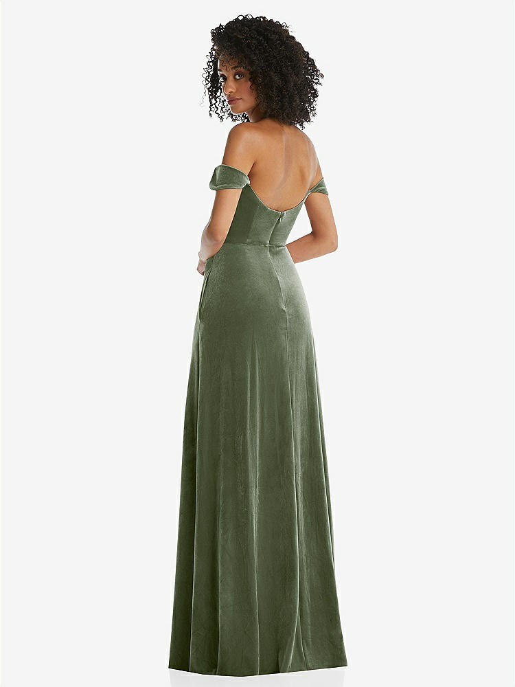【NEW】【STYLE: 1551】オフショルダー フラウンス 袖 ベルベット マキシ ドレス【COLOR: Sage】【SIZE: 00-30W】