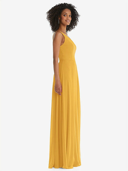 【NEW】【STYLE: 1555】ワンショルダー シフォン マキシ ドレス シアレッド フロント スリット【COLOR: NYC Yellow】【SIZE: 00-30W】