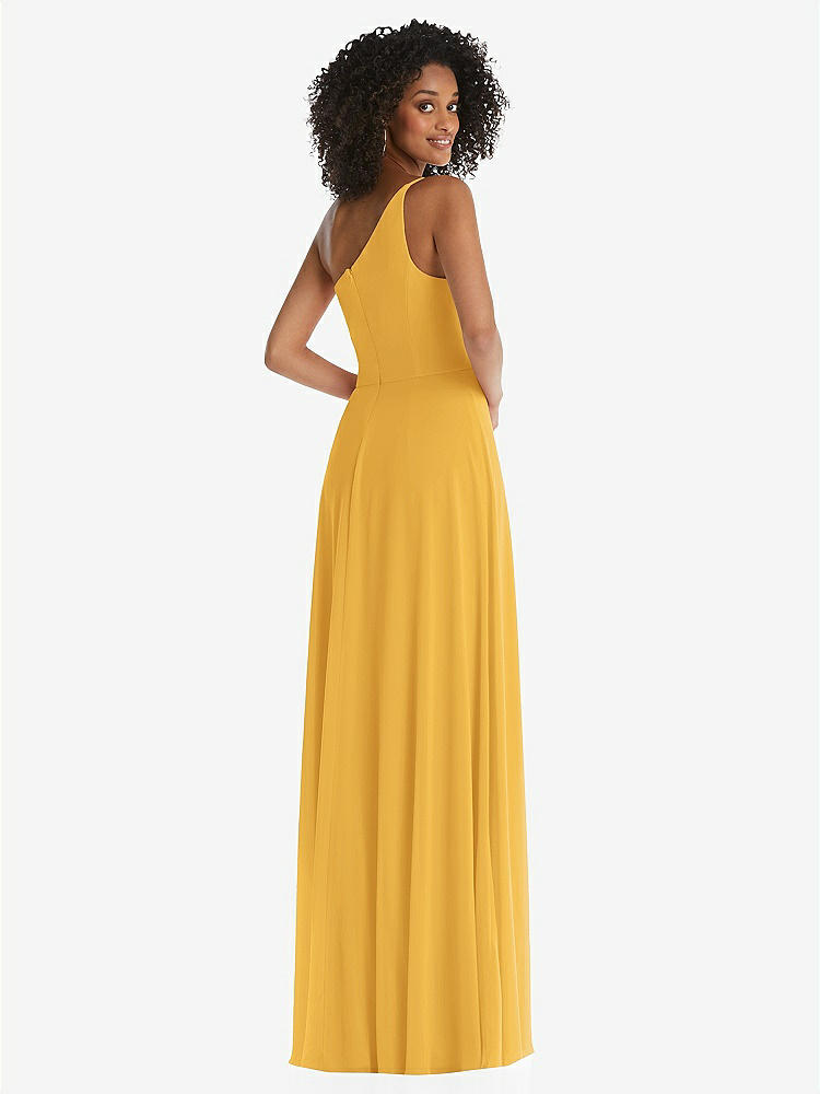 【NEW】【STYLE: 1555】ワンショルダー シフォン マキシ ドレス シアレッド フロント スリット【COLOR: NYC Yellow】【SIZE: 00-30W】