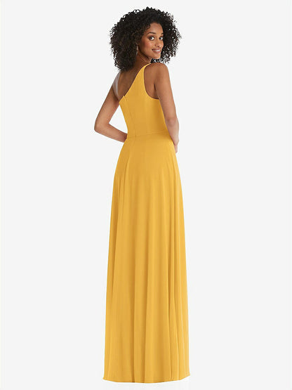 【NEW】【STYLE: 1555】ワンショルダー シフォン マキシ ドレス シアレッド フロント スリット【COLOR: NYC Yellow】【SIZE: 00-30W】