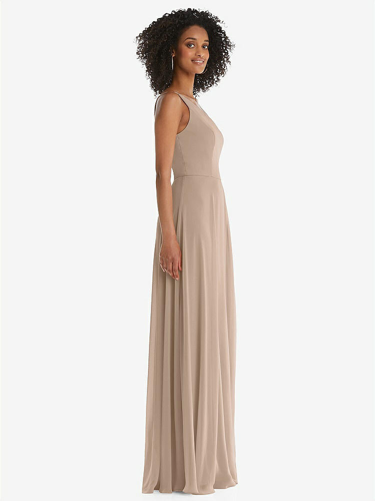 【STYLE: 1555】One-Shoulder Chiffon Maxi Dress with Shirred Front Slit【COLOR: Topaz】