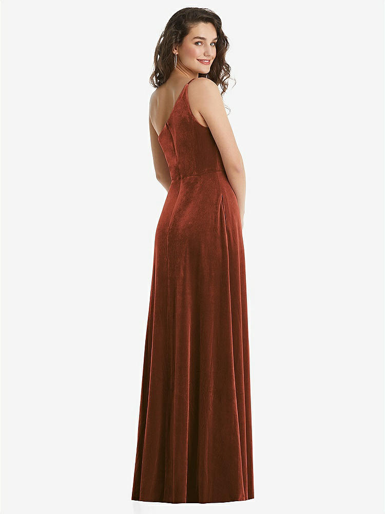 【STYLE: 1556】One-Shoulder Spaghetti Strap Velvet Maxi Dress with Pockets【COLOR: Auburn Moon】