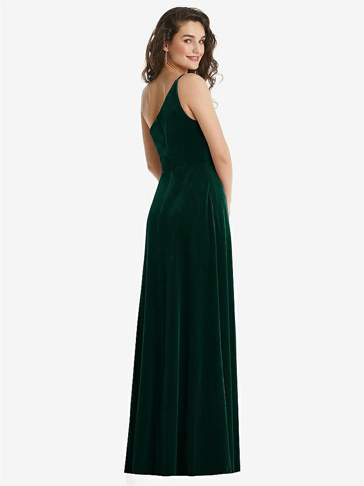 【STYLE: 1556】One-Shoulder Spaghetti Strap Velvet Maxi Dress with Pockets【COLOR: Evergreen】
