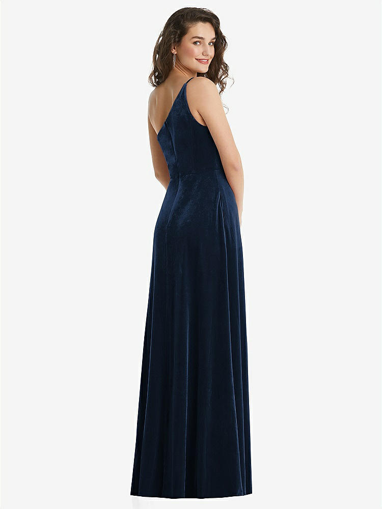 【NEW】【STYLE: 1556】ワンショルダー スパゲッティ ストラップ ベルベット マキシ ドレス ポケット付き【COLOR: Midnight Navy】【SIZE: 00-30W】