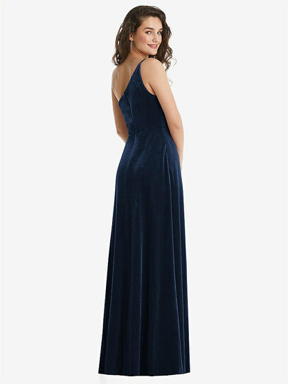 【NEW】【STYLE: 1556】ワンショルダー スパゲッティ ストラップ ベルベット マキシ ドレス ポケット付き【COLOR: Midnight Navy】【SIZE: 00-30W】