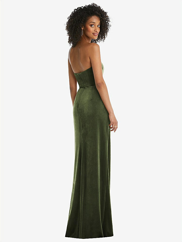【STYLE: 6850】Strapless Velvet Maxi Dress with Draped Cascade Skirt【COLOR: Olive Green】