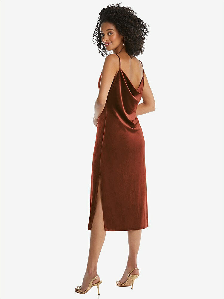 【STYLE: 8212】Asymmetrical One-Shoulder Velvet Midi Slip Dress【COLOR: Auburn Moon】