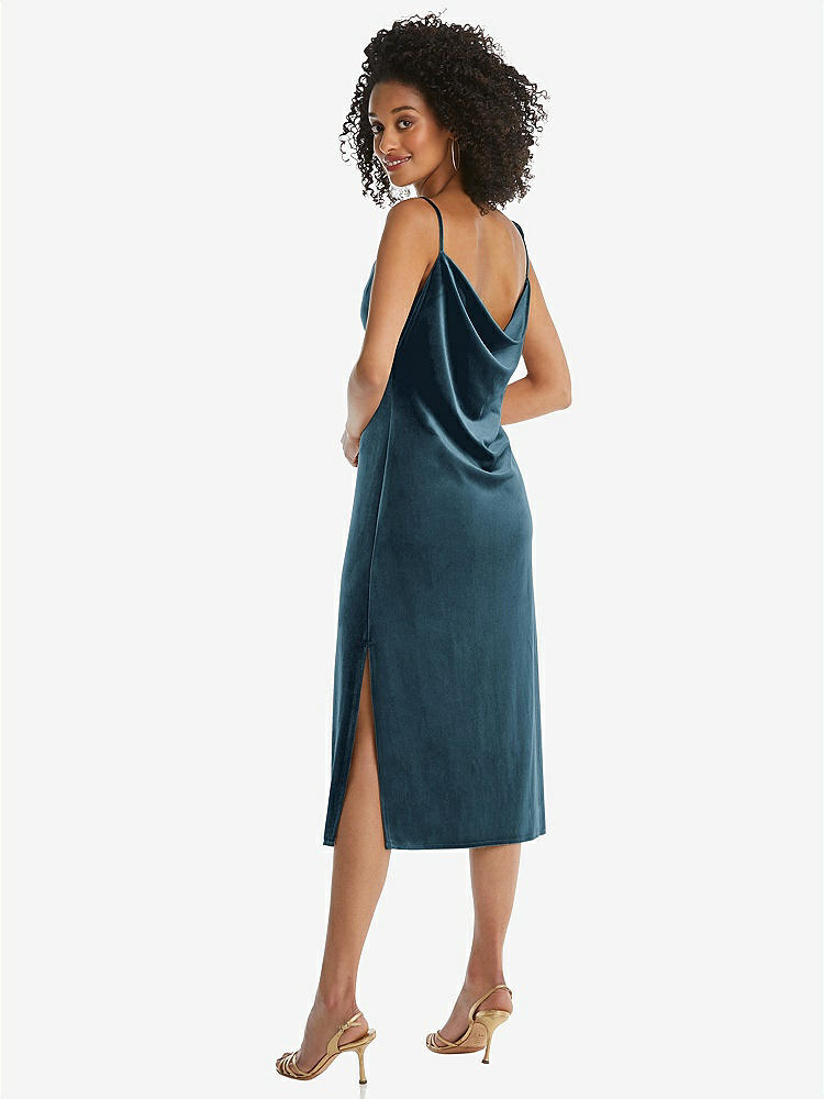 【STYLE: 8212】Asymmetrical One-Shoulder Velvet Midi Slip Dress【COLOR: Dutch Blue】