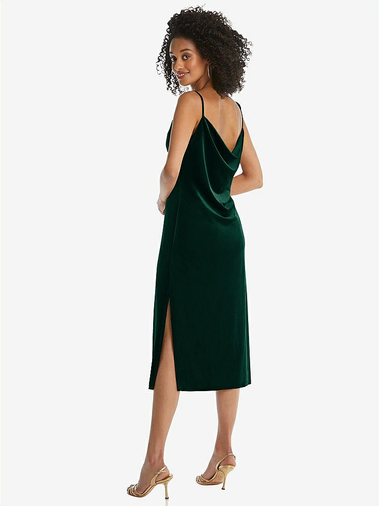 【STYLE: 8212】Asymmetrical One-Shoulder Velvet Midi Slip Dress【COLOR: Evergreen】