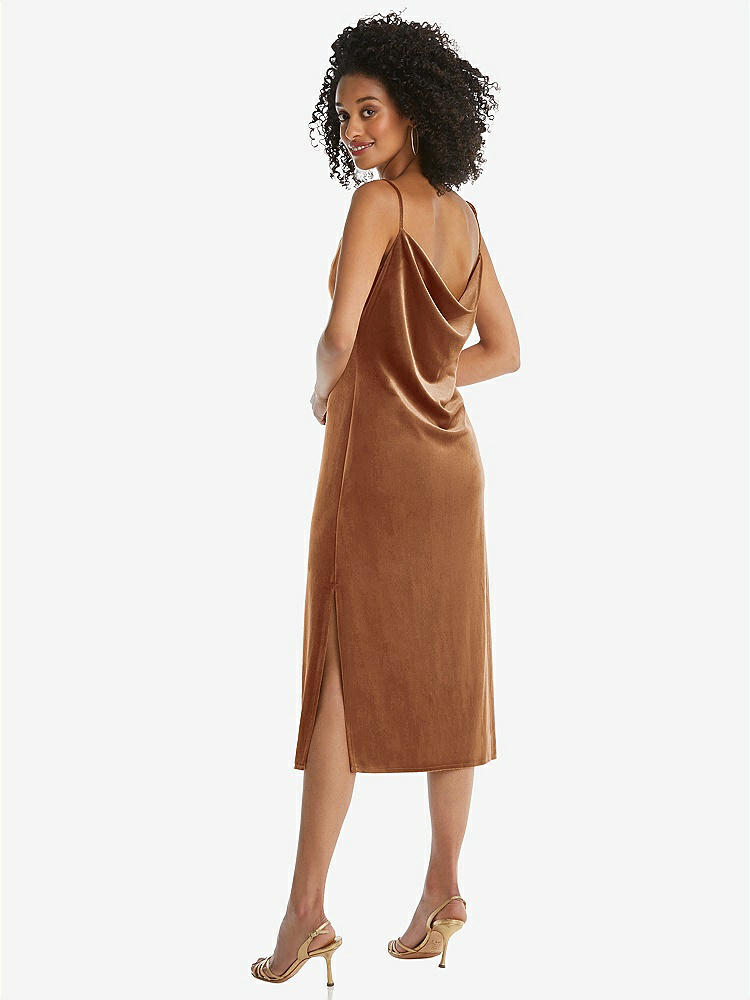 【STYLE: 8212】Asymmetrical One-Shoulder Velvet Midi Slip Dress【COLOR: Golden Almond】