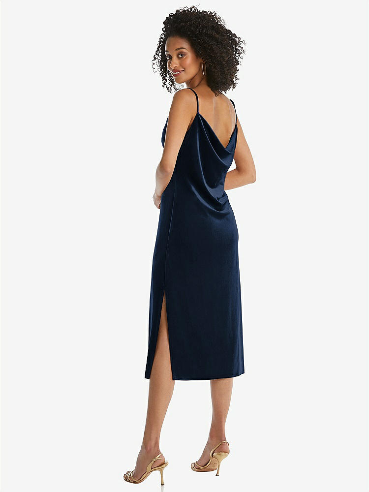 【STYLE: 8212】Asymmetrical One-Shoulder Velvet Midi Slip Dress【COLOR: Midnight Navy】