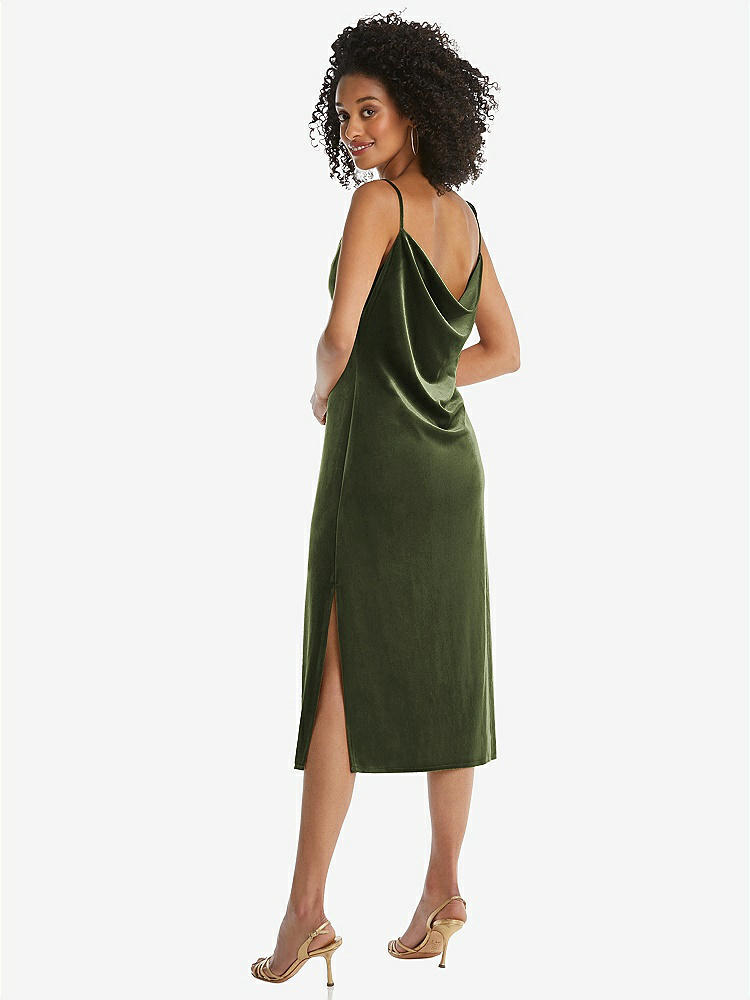 【STYLE: 8212】Asymmetrical One-Shoulder Velvet Midi Slip Dress【COLOR: Olive Green】