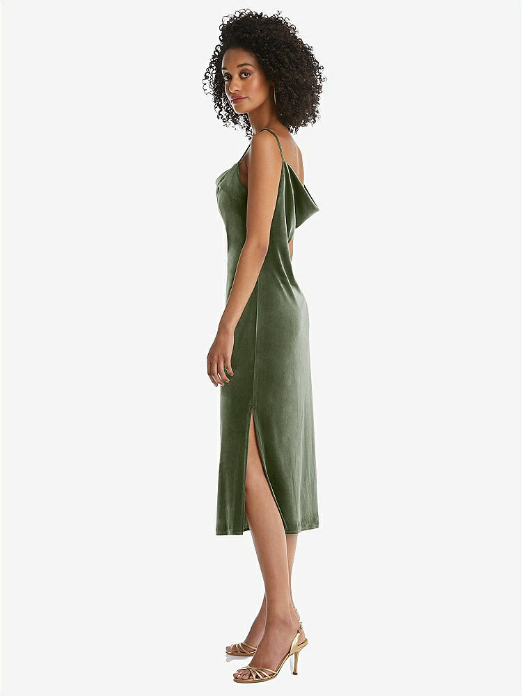 【STYLE: 8212】Asymmetrical One-Shoulder Velvet Midi Slip Dress【COLOR: Sage】