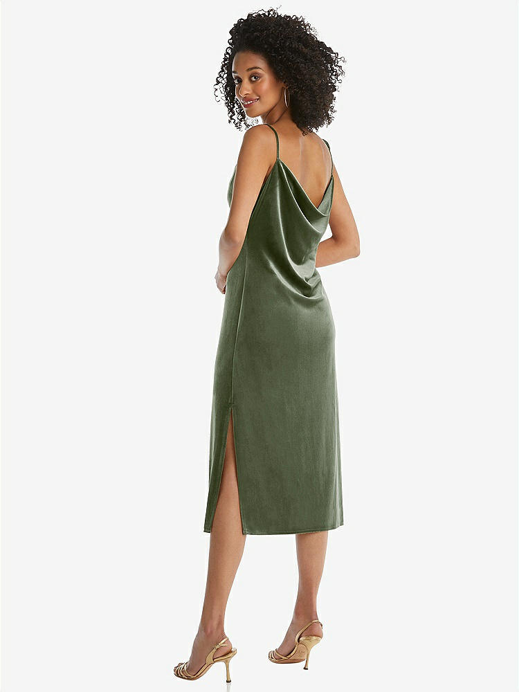 【STYLE: 8212】Asymmetrical One-Shoulder Velvet Midi Slip Dress【COLOR: Sage】