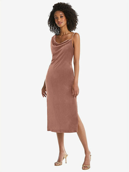 【STYLE: 8212】Asymmetrical One-Shoulder Velvet Midi Slip Dress【COLOR: Tawny Rose】