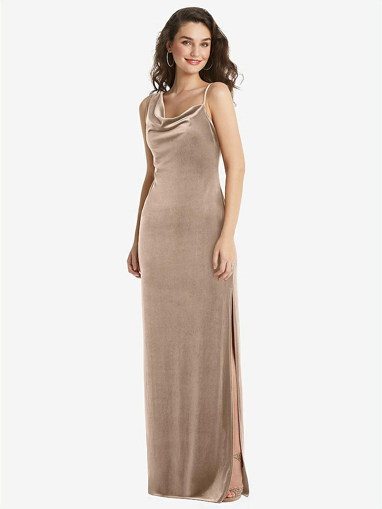 【STYLE: 8213】Asymmetrical One-Shoulder Velvet Maxi Slip Dress【COLOR: Topaz】