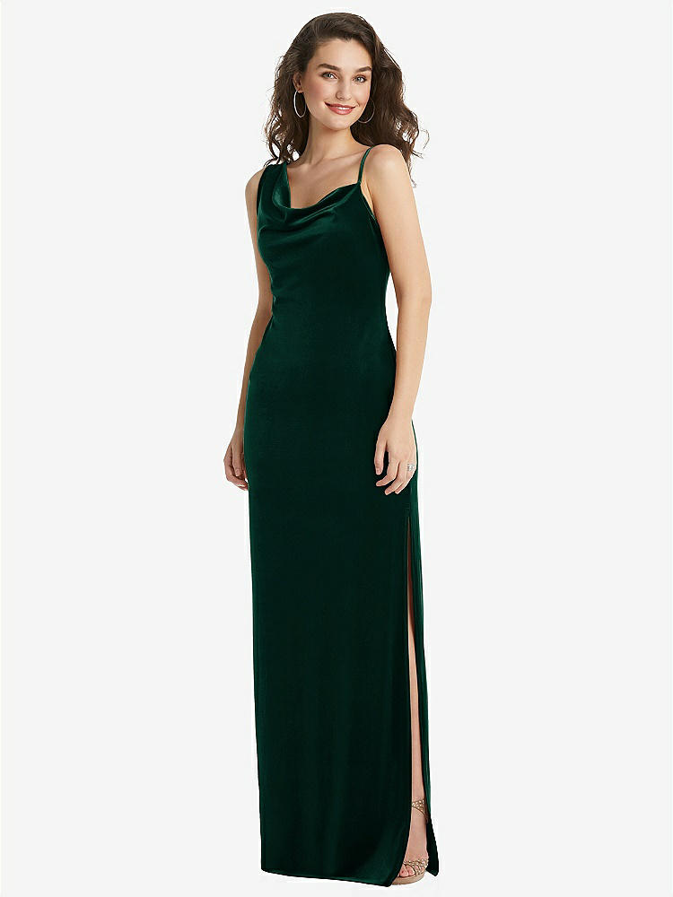 【STYLE: 8213】Asymmetrical One-Shoulder Velvet Maxi Slip Dress【COLOR: Evergreen】