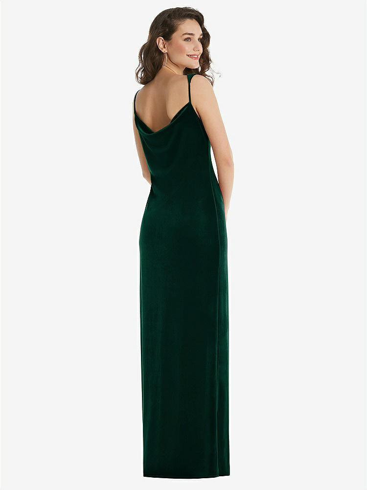 【STYLE: 8213】Asymmetrical One-Shoulder Velvet Maxi Slip Dress【COLOR: Evergreen】