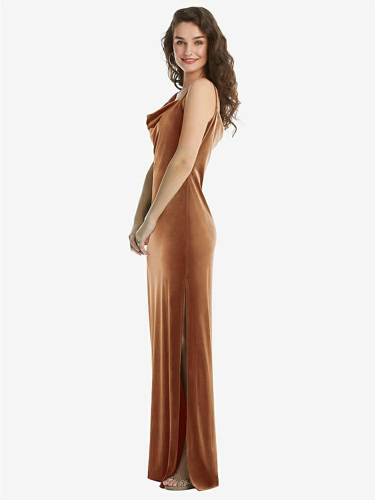 【STYLE: 8213】Asymmetrical One-Shoulder Velvet Maxi Slip Dress【COLOR: Golden Almond】