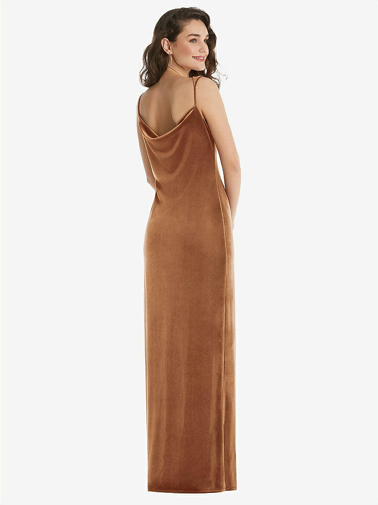 【STYLE: 8213】Asymmetrical One-Shoulder Velvet Maxi Slip Dress【COLOR: Golden Almond】