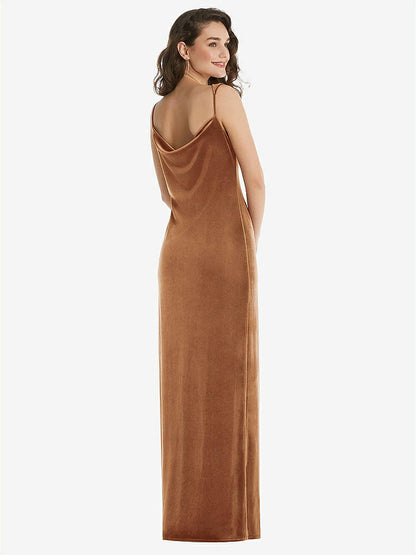 【STYLE: 8213】Asymmetrical One-Shoulder Velvet Maxi Slip Dress【COLOR: Golden Almond】