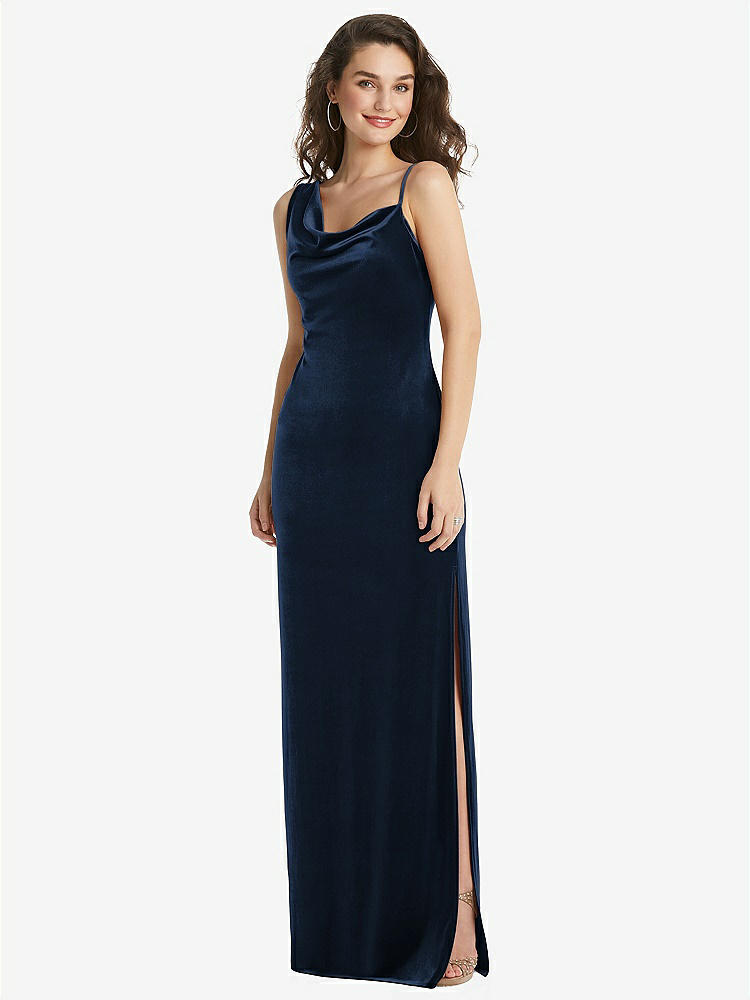 【NEW】【STYLE: 8213】非対称 ワン・サルダー ベルベット マキシ スリップ ドレス【COLOR: Midnight Navy】【SIZE: 00-30W】