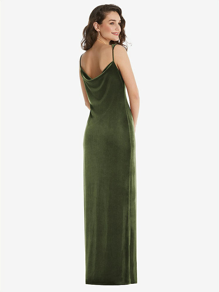 【STYLE: 8213】Asymmetrical One-Shoulder Velvet Maxi Slip Dress【COLOR: Olive Green】