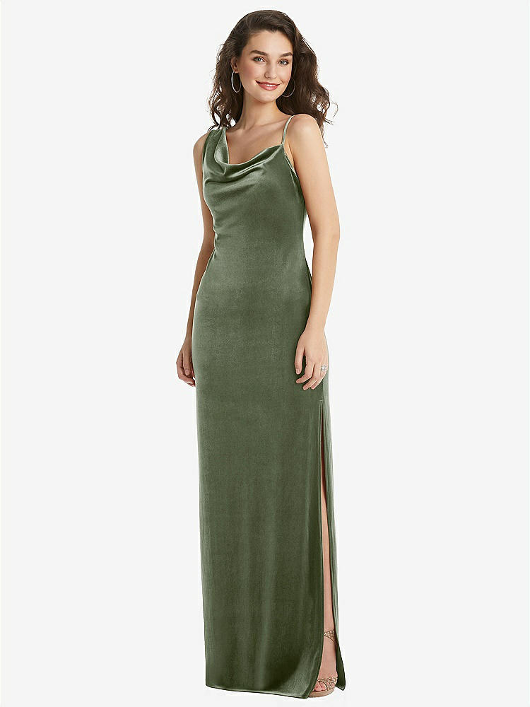 【STYLE: 8213】Asymmetrical One-Shoulder Velvet Maxi Slip Dress【COLOR: Sage】