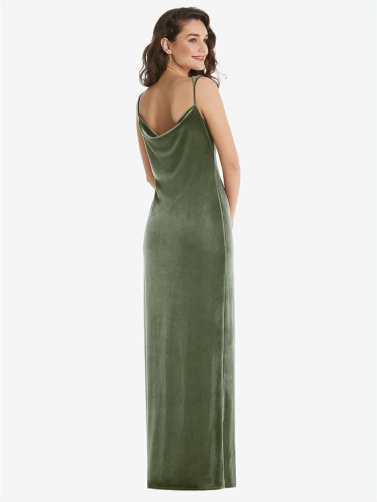 【STYLE: 8213】Asymmetrical One-Shoulder Velvet Maxi Slip Dress【COLOR: Sage】