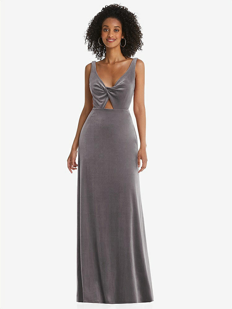 【NEW】【STYLE: LB033】ひねり 前面 カットアウト ベルベット マキシ ドレス  -  キャメロン【COLOR: Caviar Gray】【SIZE: 00-30W】