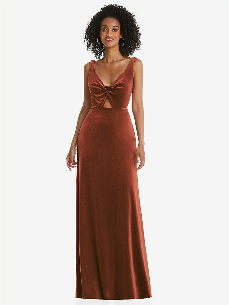 【STYLE: LB033】Twist Front Cutout Velvet Maxi Dress - Cameron【COLOR: Auburn Moon】