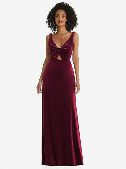 【NEW】【STYLE: LB033】ひねり 前面 カットアウト ベルベット マキシ ドレス  -  キャメロン【COLOR: Cabernet】【SIZE: 00-30W】