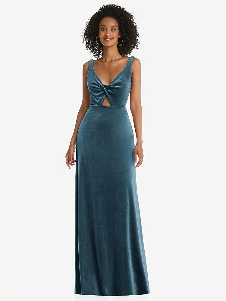 【STYLE: LB033】Twist Front Cutout Velvet Maxi Dress - Cameron【COLOR: Dutch Blue】