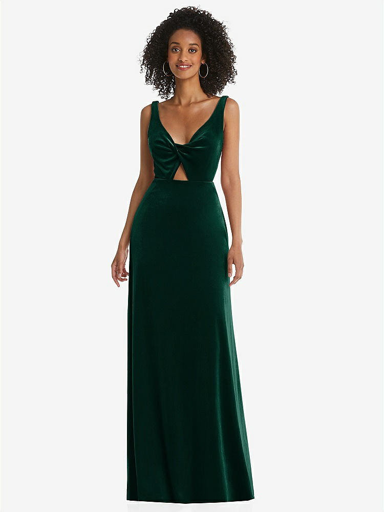 【STYLE: LB033】Twist Front Cutout Velvet Maxi Dress - Cameron【COLOR: Evergreen】