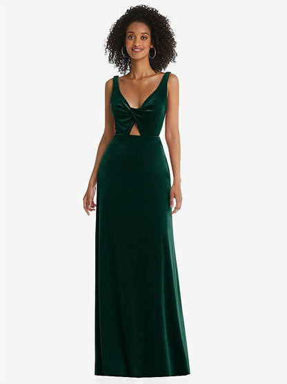 【STYLE: LB033】Twist Front Cutout Velvet Maxi Dress - Cameron【COLOR: Evergreen】