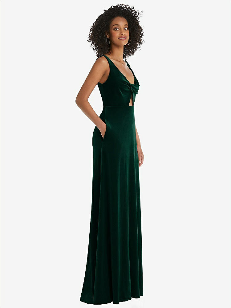 【STYLE: LB033】Twist Front Cutout Velvet Maxi Dress - Cameron【COLOR: Evergreen】