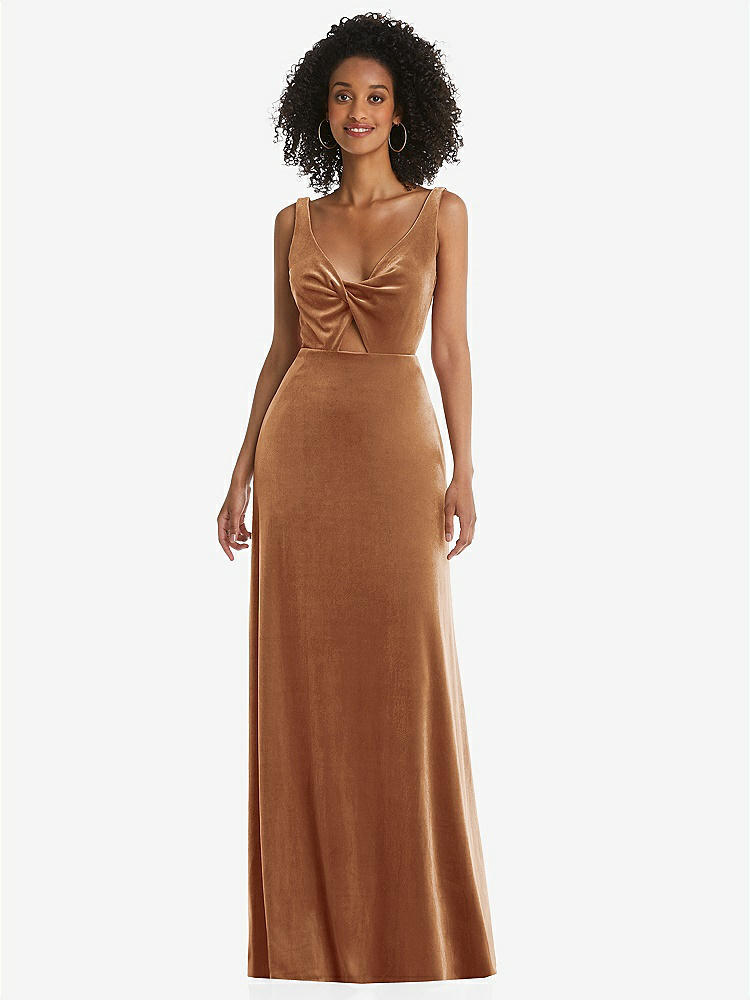 【STYLE: LB033】Twist Front Cutout Velvet Maxi Dress - Cameron【COLOR: Golden Almond】