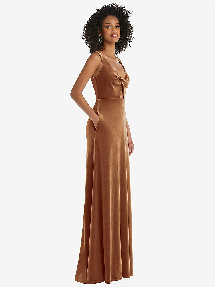 【STYLE: LB033】Twist Front Cutout Velvet Maxi Dress - Cameron【COLOR: Golden Almond】