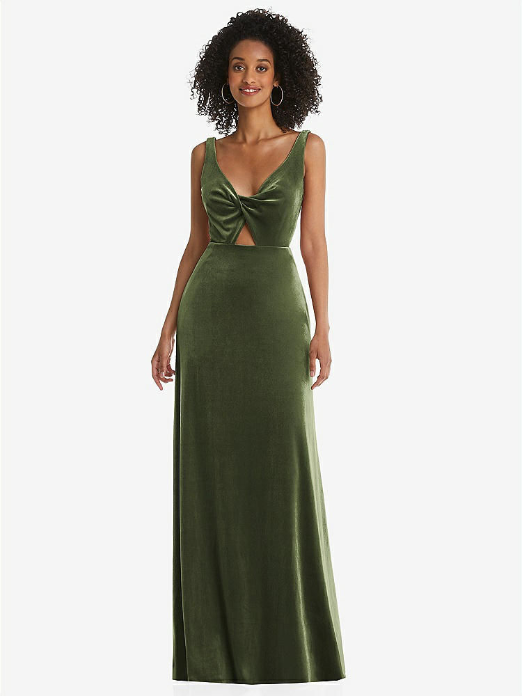 【STYLE: LB033】Twist Front Cutout Velvet Maxi Dress - Cameron【COLOR: Olive Green】