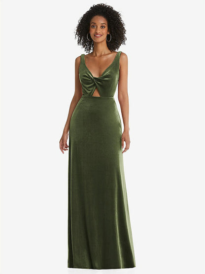 【STYLE: LB033】Twist Front Cutout Velvet Maxi Dress - Cameron【COLOR: Olive Green】