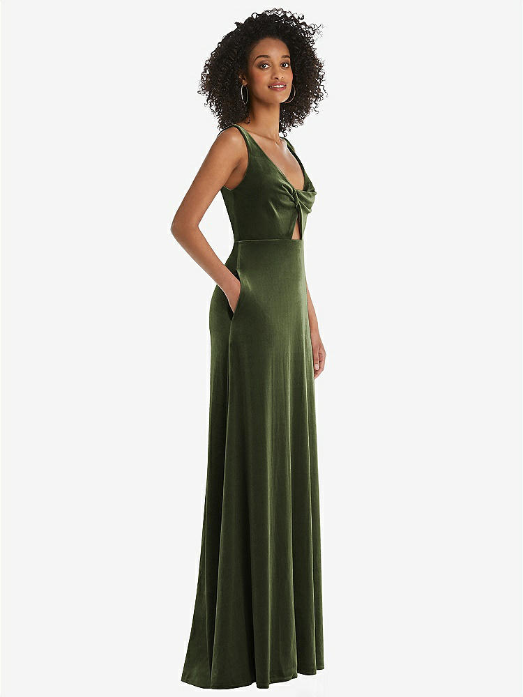 【STYLE: LB033】Twist Front Cutout Velvet Maxi Dress - Cameron【COLOR: Olive Green】
