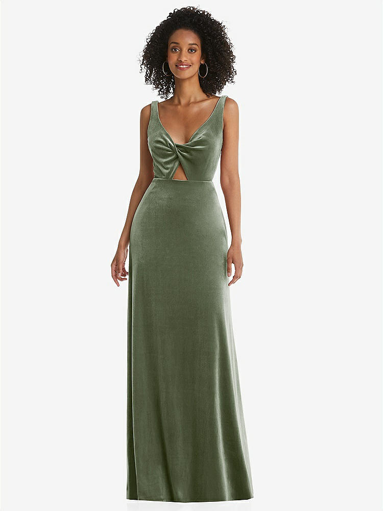 【STYLE: LB033】Twist Front Cutout Velvet Maxi Dress - Cameron【COLOR: Sage】