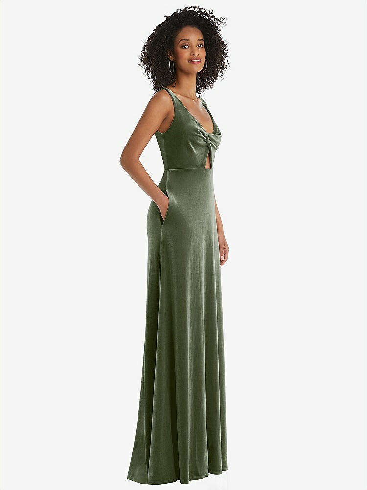 【STYLE: LB033】Twist Front Cutout Velvet Maxi Dress - Cameron【COLOR: Sage】