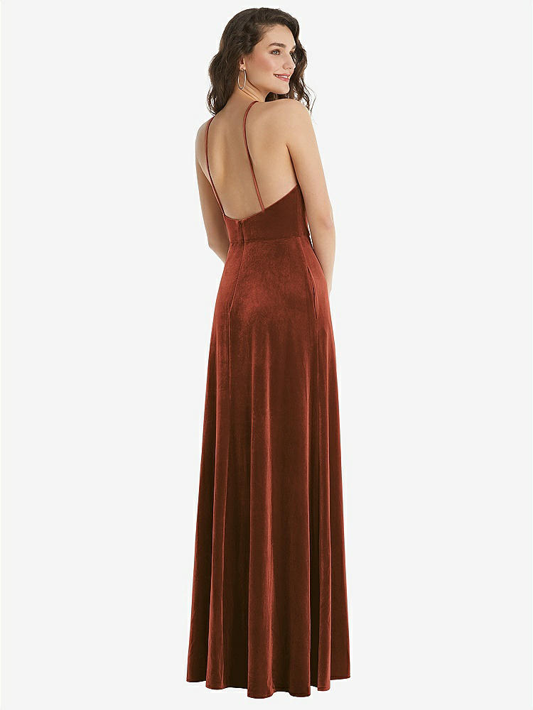 【STYLE: LB034】High Neck Halter Open-Back Velvet Dress - Alix【COLOR: Auburn Moon】