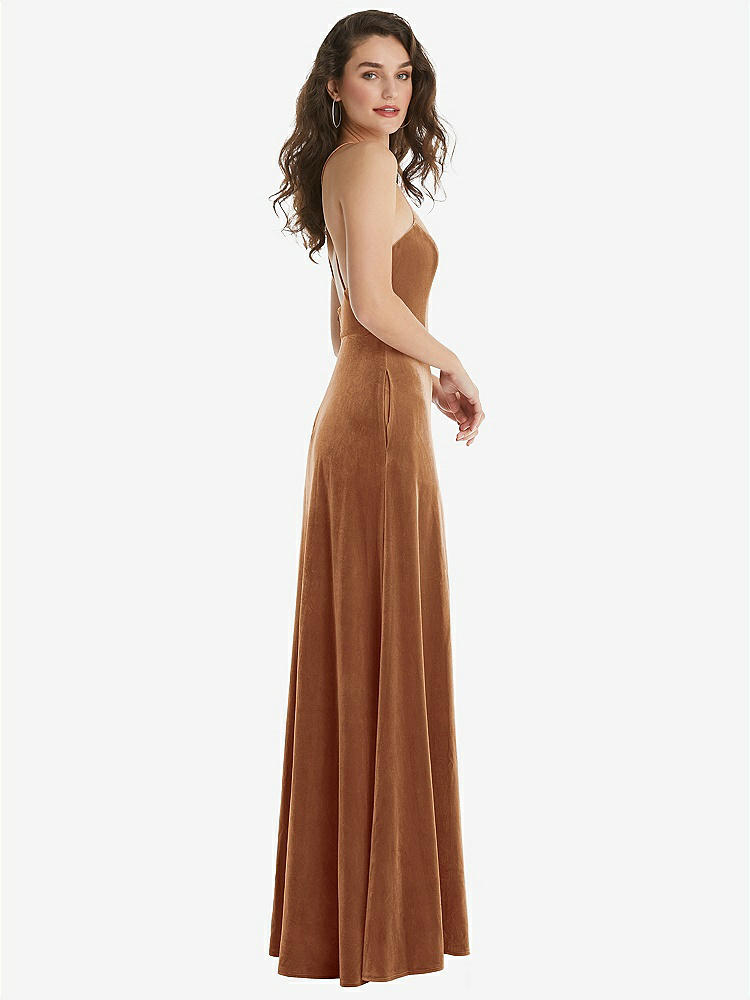 【STYLE: LB034】High Neck Halter Open-Back Velvet Dress - Alix【COLOR: Golden Almond】